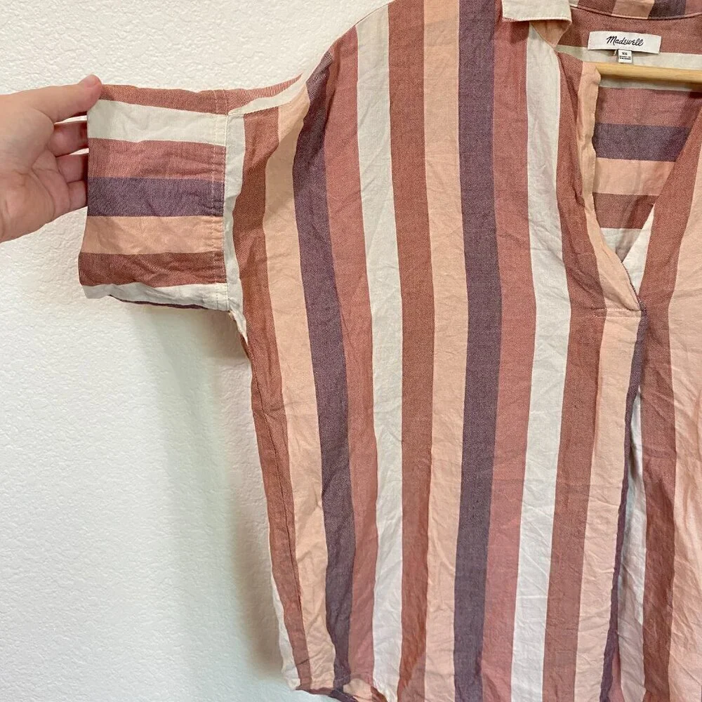 Madewell Striped Blouse in Brown and Cream - Picture 3 of 9